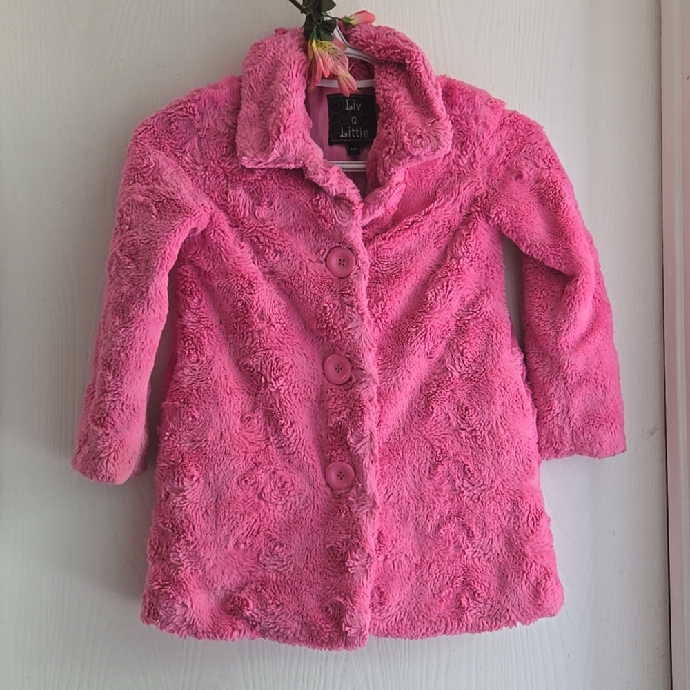 Live a Little Girls' Pink Faux-Fur Pea Coat